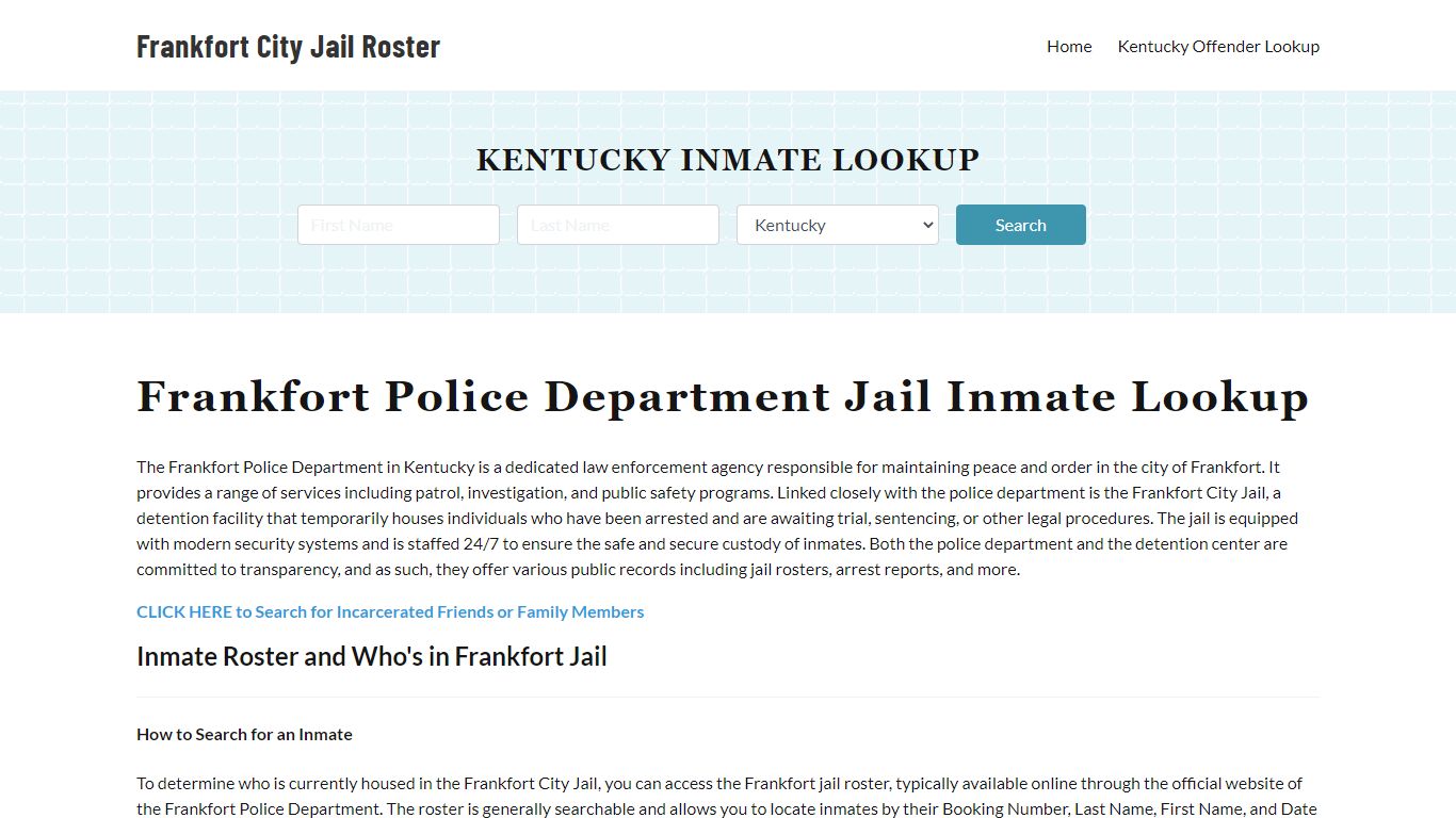 Frankfort Police Department & City Jail, KY Inmate Roster, Arrests ...